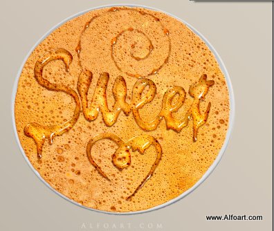 Honey leaking effect on the delicious pancake. Honey, sweet text effect, honey drops, realistic honey effect liquid honey, thin russian pancake.